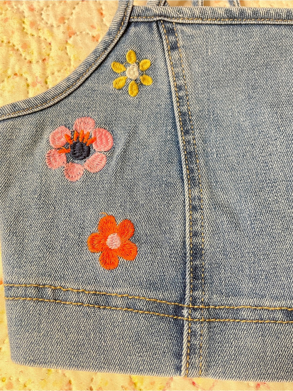 Denim Floral Embroidered Crop Tank Top - Picture 6 of 9